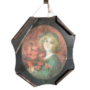 Antique 1908 Meek Company Carnation Girl Tin Litho Advertising Sign Cigar